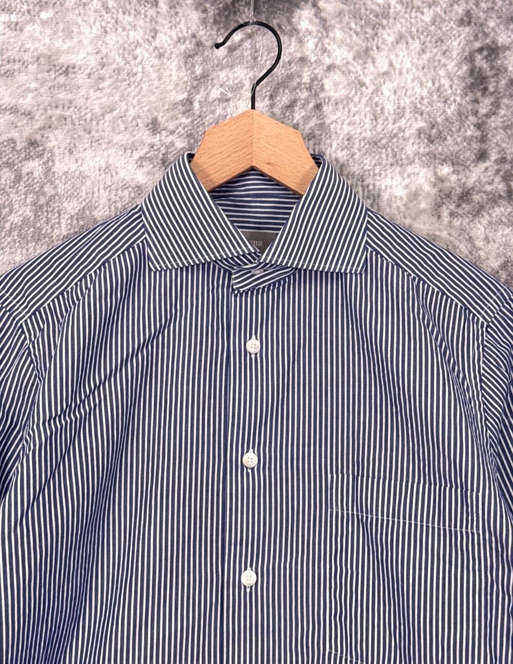 Ermenegildo Zegna Dress Shirt 15.5 / 39 Mens Blue Striped Spread Collar